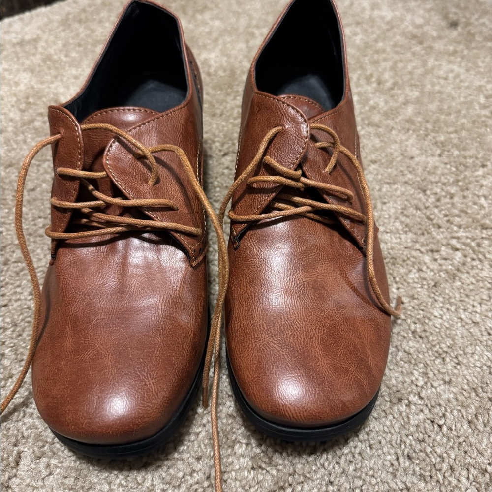 Women’s Brown Lace Up Oxfords Shoes Vintage Brogues